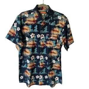 Dixxon Kaanapali Tropical Hawaiian floral shirt Medium Button up Blue Mens